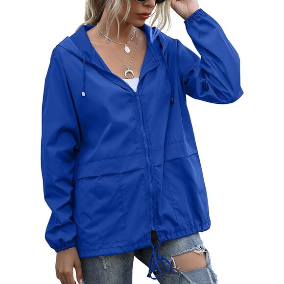 Women's Waterproof Raincoat Lightweight Hooded Windbreaker with Pockets - Picture 2 of 7